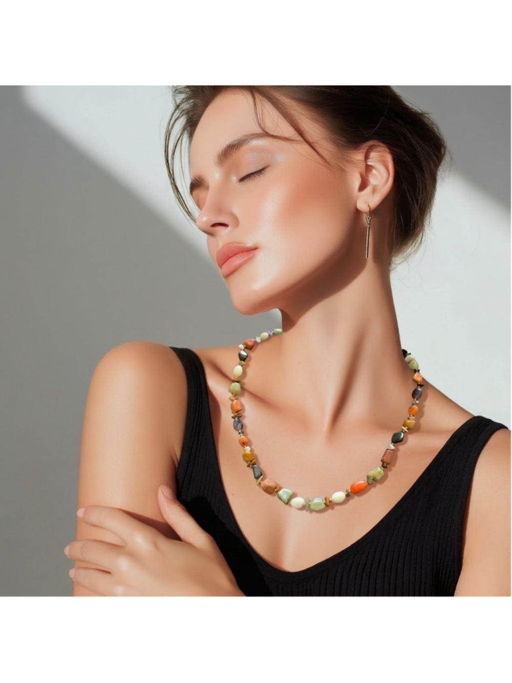 Vintage Beggar Bead Multi-Gemstone Tumbled Stone Necklace Boho 19"k